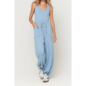NEW PROJECT SOCIAL T Journey Tie Front Jumpsuit Blue Sky Size Medium